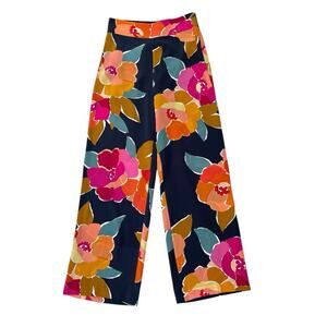 Sézane Baptisto Silk Pants In Flower Ink High Waist Wide Straight Leg Small